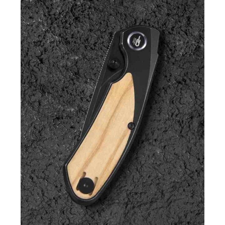 Couteau Bestech Lito Olive Lame Acier M390 Blackwash Manche Titane/Bois IKBS Framelock Clip BTKT2307C - Livraison Gratuite