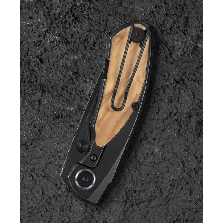 Couteau Bestech Lito Olive Lame Acier M390 Blackwash Manche Titane/Bois IKBS Framelock Clip BTKT2307C - Livraison Gratuite