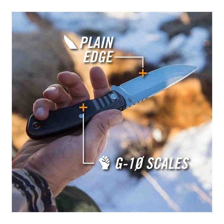 Couteau Gerber Downwind Drop Point Black Lame Acier 7Cr17MoV Manche G10 Etui Canvas G1816 - Livraison Gratuite