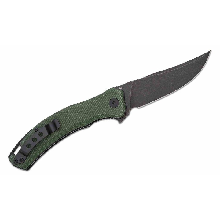 Couteau QSP Walrus Green Lame Acier D2 BLK Upswept Manche Micarta IKBS Linerlock Clip QS151C2 - Livraison Gratuite