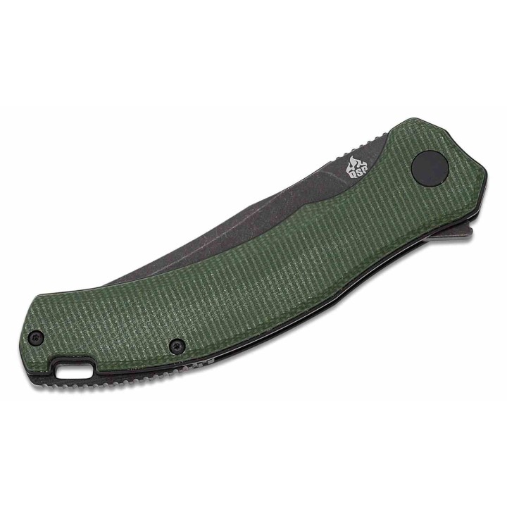 Couteau QSP Walrus Green Lame Acier D2 BLK Upswept Manche Micarta IKBS Linerlock Clip QS151C2 - Livraison Gratuite