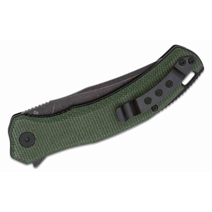 Couteau QSP Walrus Green Lame Acier D2 BLK Upswept Manche Micarta IKBS Linerlock Clip QS151C2 - Livraison Gratuite