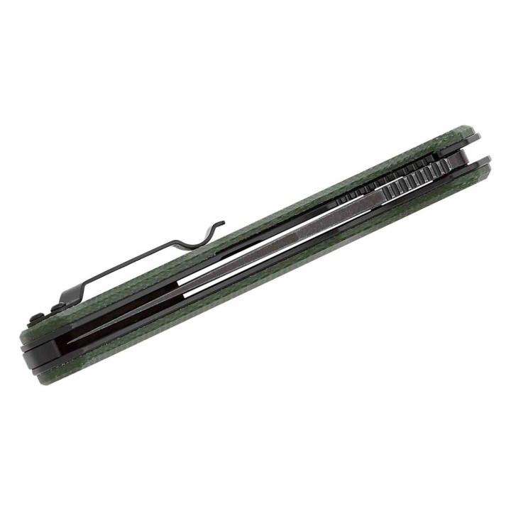 Couteau QSP Walrus Green Lame Acier D2 BLK Upswept Manche Micarta IKBS Linerlock Clip QS151C2 - Livraison Gratuite