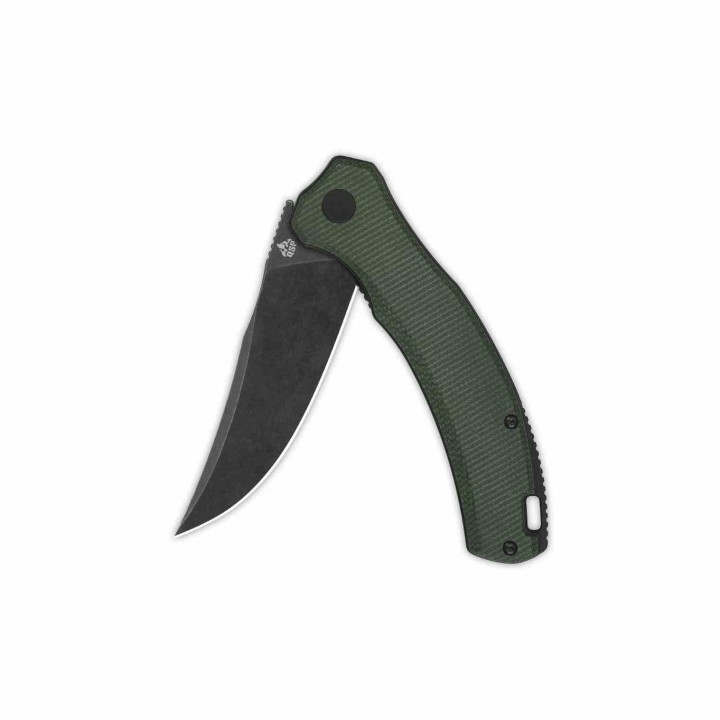 Couteau QSP Walrus Green Lame Acier D2 BLK Upswept Manche Micarta IKBS Linerlock Clip QS151C2 - Livraison Gratuite