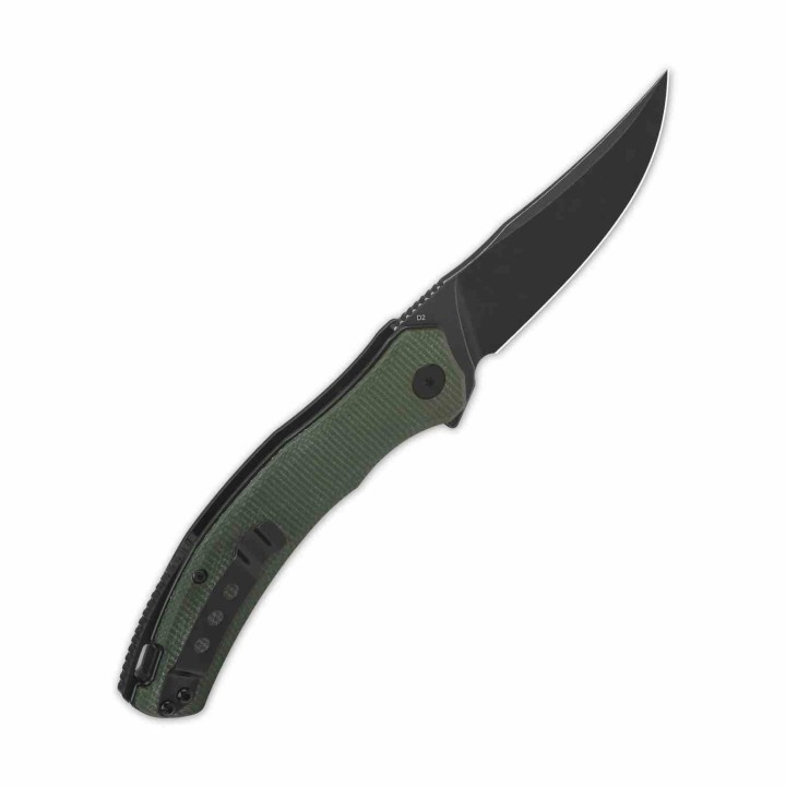 Couteau QSP Walrus Green Lame Acier D2 BLK Upswept Manche Micarta IKBS Linerlock Clip QS151C2 - Livraison Gratuite