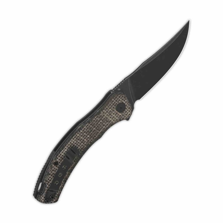 Couteau QSP Walrus Dark Brown Lame Acier D2 BLK Upswept Manche Micarta IKBS Linerlock Clip QS151B2 - Livraison Gratuite