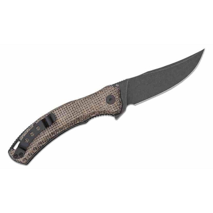 Couteau QSP Walrus Dark Brown Lame Acier D2 BLK Upswept Manche Micarta IKBS Linerlock Clip QS151B2 - Livraison Gratuite