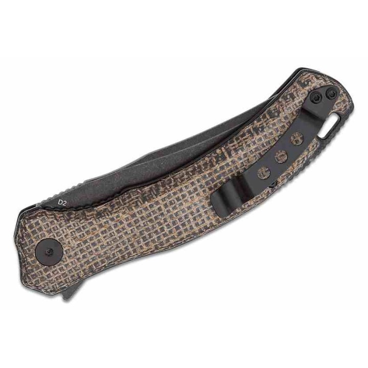 Couteau QSP Walrus Dark Brown Lame Acier D2 BLK Upswept Manche Micarta IKBS Linerlock Clip QS151B2 - Livraison Gratuite