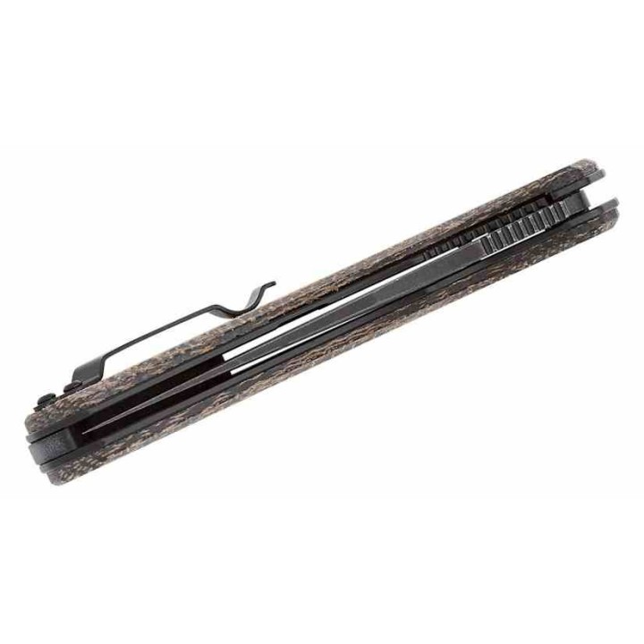 Couteau QSP Walrus Dark Brown Lame Acier D2 BLK Upswept Manche Micarta IKBS Linerlock Clip QS151B2 - Livraison Gratuite