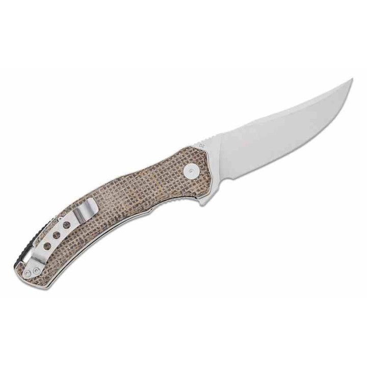 Couteau QSP Walrus Dark Brown Lame Acier D2 SW Upswept Manche Micarta IKBS Linerlock Clip QS151B1 - Livraison Gratuite