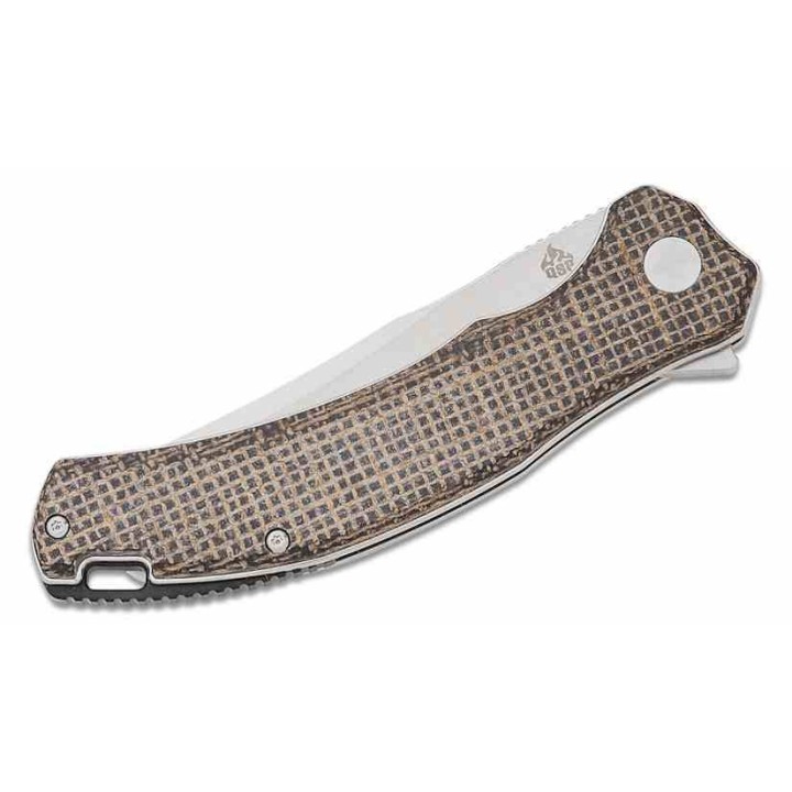 Couteau QSP Walrus Dark Brown Lame Acier D2 SW Upswept Manche Micarta IKBS Linerlock Clip QS151B1 - Livraison Gratuite