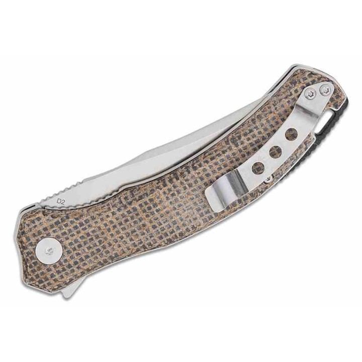 Couteau QSP Walrus Dark Brown Lame Acier D2 SW Upswept Manche Micarta IKBS Linerlock Clip QS151B1 - Livraison Gratuite