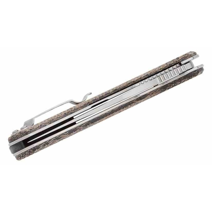 Couteau QSP Walrus Dark Brown Lame Acier D2 SW Upswept Manche Micarta IKBS Linerlock Clip QS151B1 - Livraison Gratuite