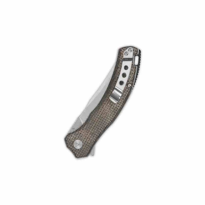 Couteau QSP Walrus Dark Brown Lame Acier D2 SW Upswept Manche Micarta IKBS Linerlock Clip QS151B1 - Livraison Gratuite