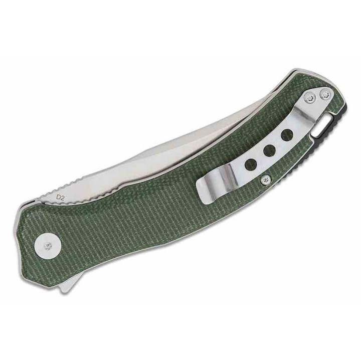 Couteau QSP Walrus Green Lame Acier D2 SW Upswept Manche Micarta IKBS Linerlock Clip QS151C1 - Livraison Gratuite