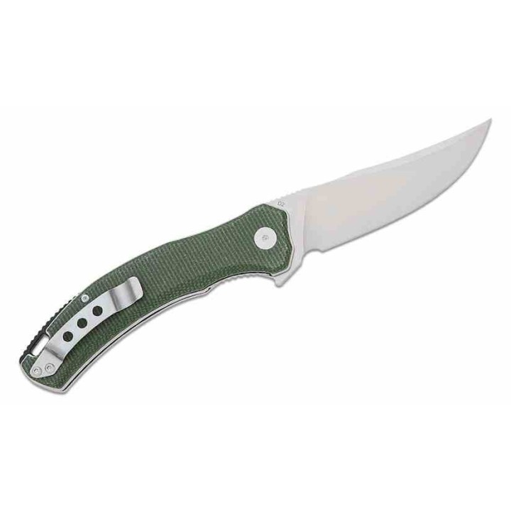 Couteau QSP Walrus Green Lame Acier D2 SW Upswept Manche Micarta IKBS Linerlock Clip QS151C1 - Livraison Gratuite