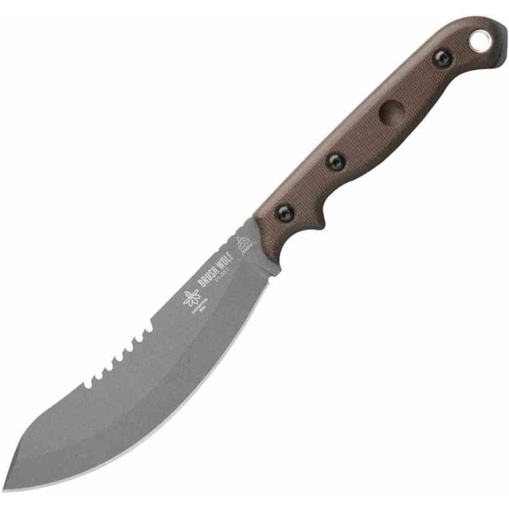 Couteau Tops Brush Wolf Lame Acier Carbone 1095 Manche Green Micarta Etui Cuir Made USA TPBWLF02 - Livraison Gratuite