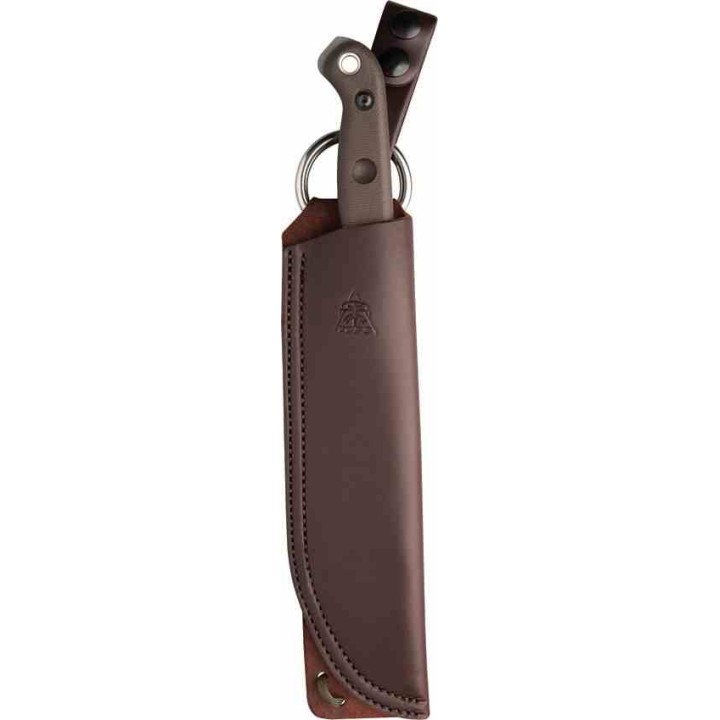 Couteau Tops Brush Wolf Lame Acier Carbone 1095 Manche Green Micarta Etui Cuir Made USA TPBWLF02 - Livraison Gratuite