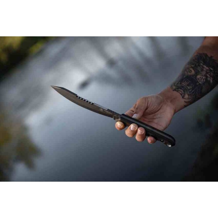 Couteau Tops Brush Wolf Lame Acier Carbone 1095 Manche Green Micarta Etui Cuir Made USA TPBWLF02 - Livraison Gratuite