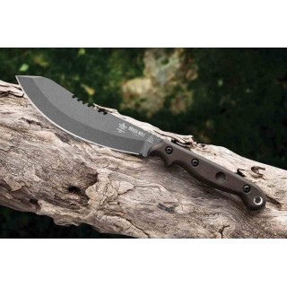 Couteau Tops Brush Wolf Lame Acier Carbone 1095 Manche Green Micarta Etui Cuir Made USA TPBWLF02 - Livraison Gratuite
