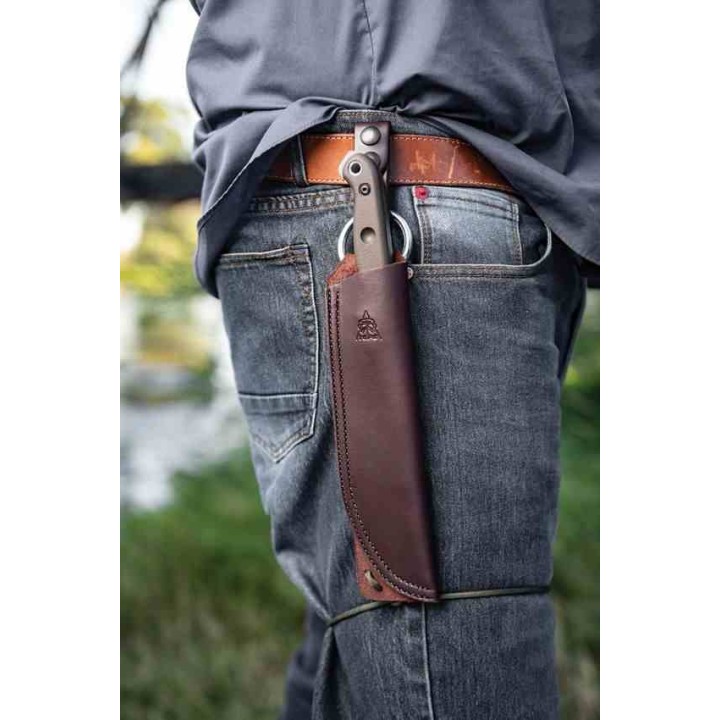 Couteau Tops Brush Wolf Lame Acier Carbone 1095 Manche Green Micarta Etui Cuir Made USA TPBWLF02 - Livraison Gratuite