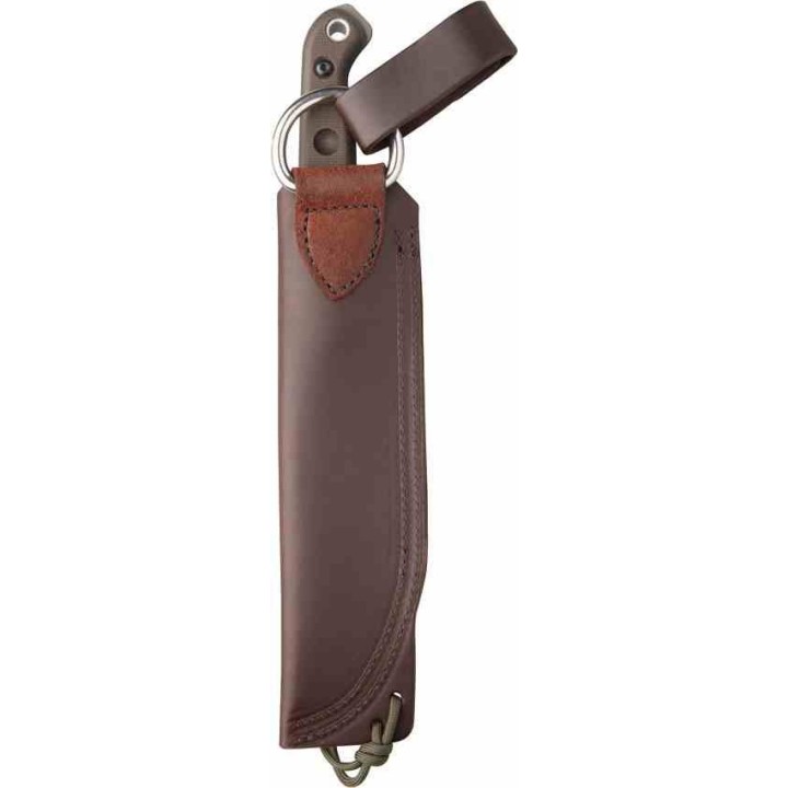 Couteau Tops Brush Wolf Lame Acier Carbone 1095 Manche Green Micarta Etui Cuir Made USA TPBWLF02 - Livraison Gratuite