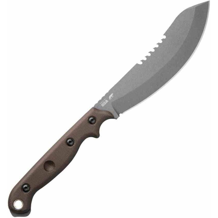 Couteau Tops Brush Wolf Lame Acier Carbone 1095 Manche Green Micarta Etui Cuir Made USA TPBWLF02 - Livraison Gratuite