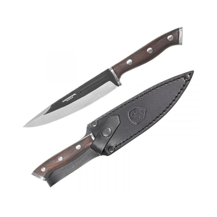 Couteau Condor Patagon Lame Acier 420HC Drop Point Manche Noyer Etui Cuir Made El Salvador CTK12259SS - Livraison Gratuite