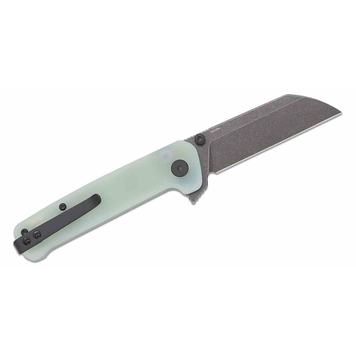 Couteau QSP Knives Penguin Button Lock Jade Manche G10 Lame Acier 14C28N Blk Sheepsfoot IKBS Clip QS130BLB2 - Livraison Gratuite
