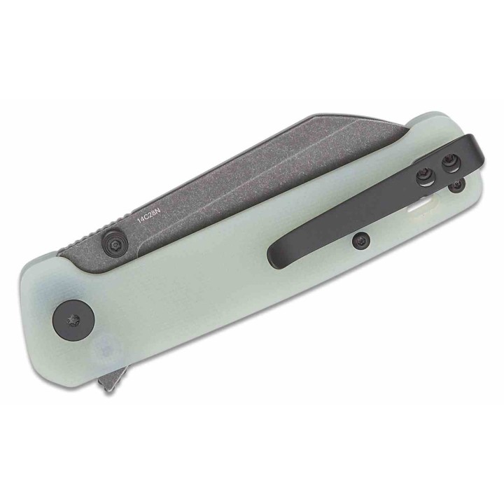 Couteau QSP Knives Penguin Button Lock Jade Manche G10 Lame Acier 14C28N Blk Sheepsfoot IKBS Clip QS130BLB2 - Livraison Gratuite