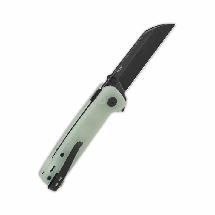 Couteau QSP Knives Penguin Button Lock Jade Manche G10 Lame Acier 14C28N Blk Sheepsfoot IKBS Clip QS130BLB2 - Livraison Gratuite