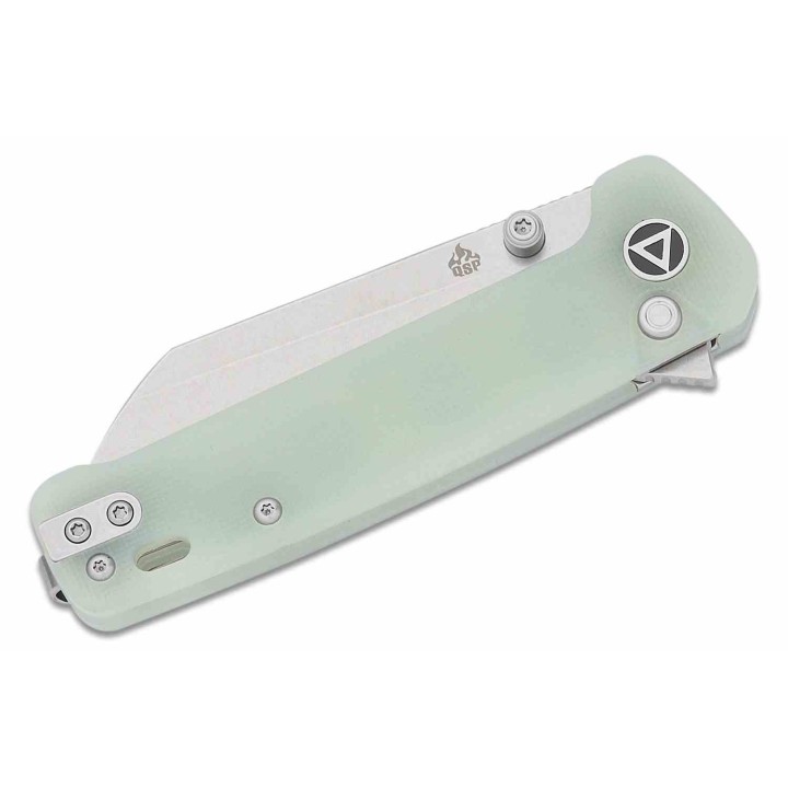 Couteau QSP Knives Penguin Button Lock Jade Manche G10 Lame Acier 14C28N SW Sheepsfoot IKBS Clip QS130BLB1 - Livraison Gratuite