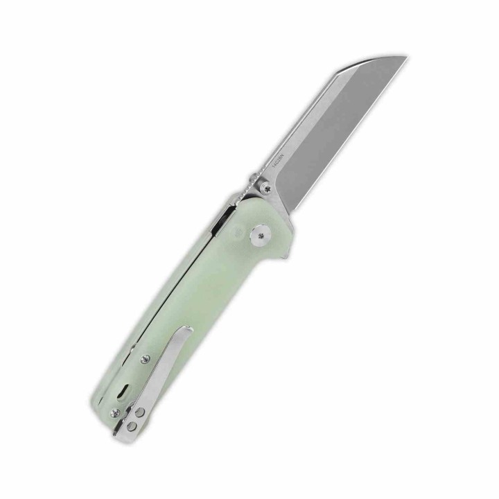 Couteau QSP Knives Penguin Button Lock Jade Manche G10 Lame Acier 14C28N SW Sheepsfoot IKBS Clip QS130BLB1 - Livraison Gratuite