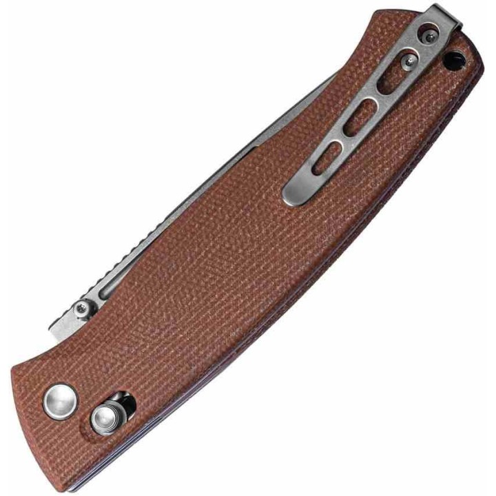 Couteau Real Steel Pathfinder Brown Lame Acier 14C28N Scandi Manche Micarta AXIS/Crossbar Lock Clip RS7851B - Livraison Gratuite
