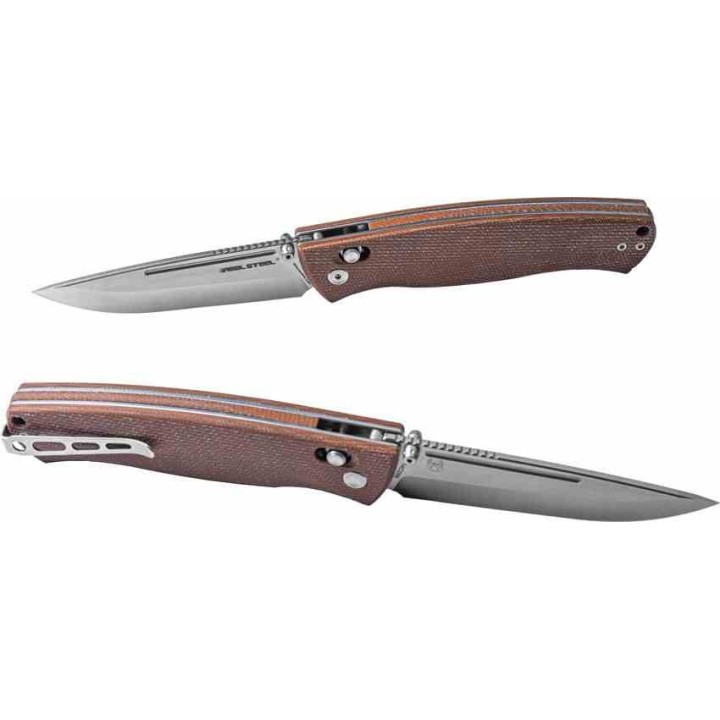 Couteau Real Steel Pathfinder Brown Lame Acier 14C28N Scandi Manche Micarta AXIS/Crossbar Lock Clip RS7851B - Livraison Gratuite