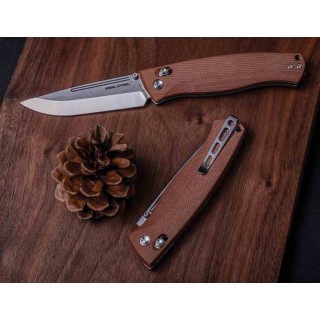 Couteau Real Steel Pathfinder Brown Lame Acier 14C28N Scandi Manche Micarta AXIS/Crossbar Lock Clip RS7851B - Livraison Gratuite
