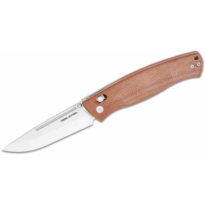 Couteau Real Steel Pathfinder Brown Lame Acier 14C28N Scandi Manche Micarta AXIS/Crossbar Lock Clip RS7851B - Livraison Gratuite