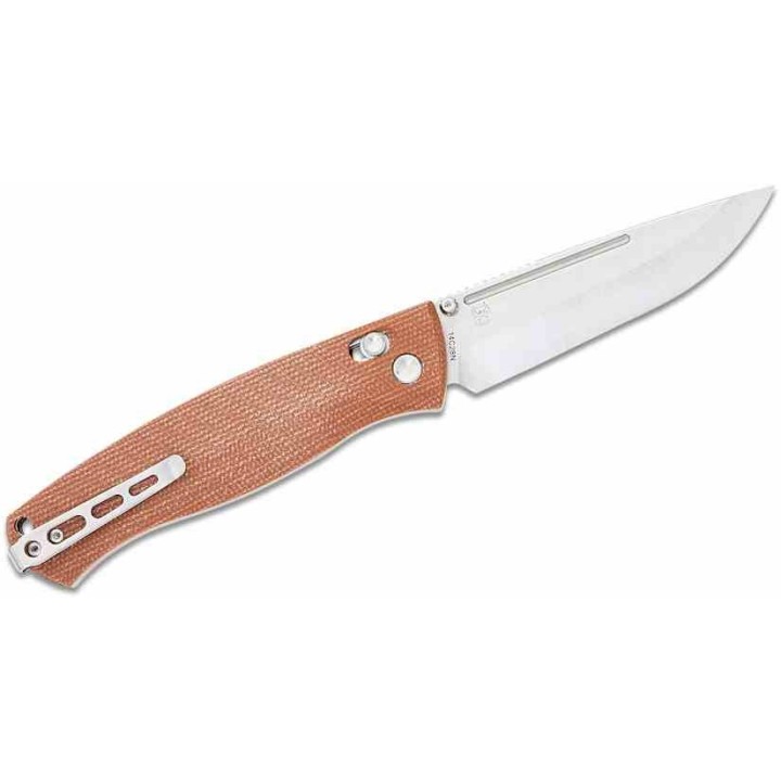 Couteau Real Steel Pathfinder Brown Lame Acier 14C28N Scandi Manche Micarta AXIS/Crossbar Lock Clip RS7851B - Livraison Gratuite