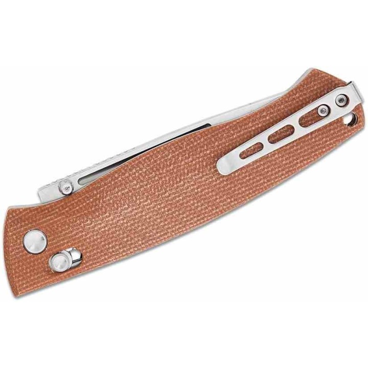Couteau Real Steel Pathfinder Brown Lame Acier 14C28N Scandi Manche Micarta AXIS/Crossbar Lock Clip RS7851B - Livraison Gratuite