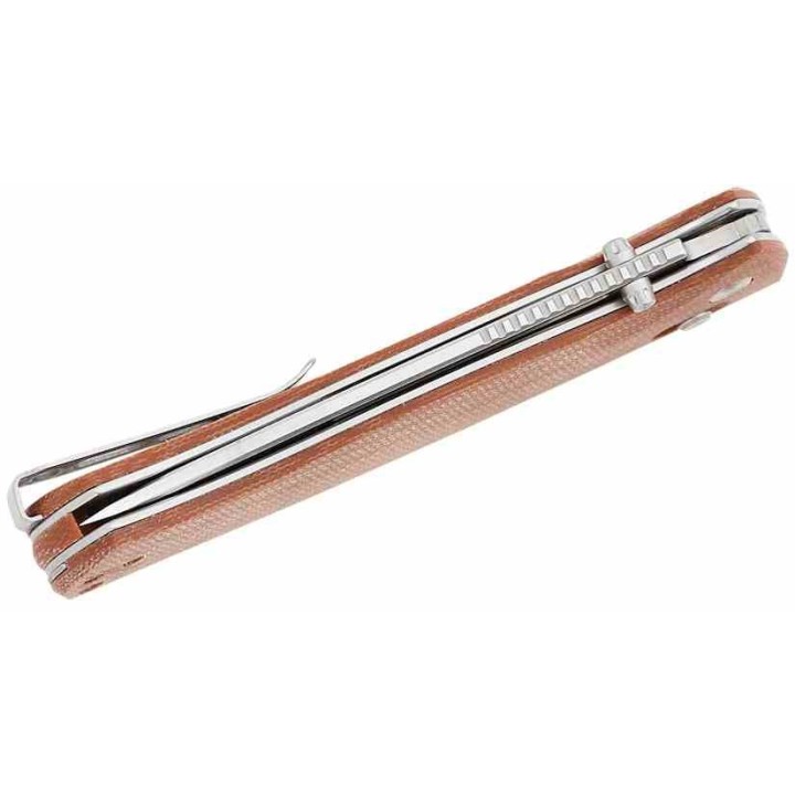 Couteau Real Steel Pathfinder Brown Lame Acier 14C28N Scandi Manche Micarta AXIS/Crossbar Lock Clip RS7851B - Livraison Gratuite