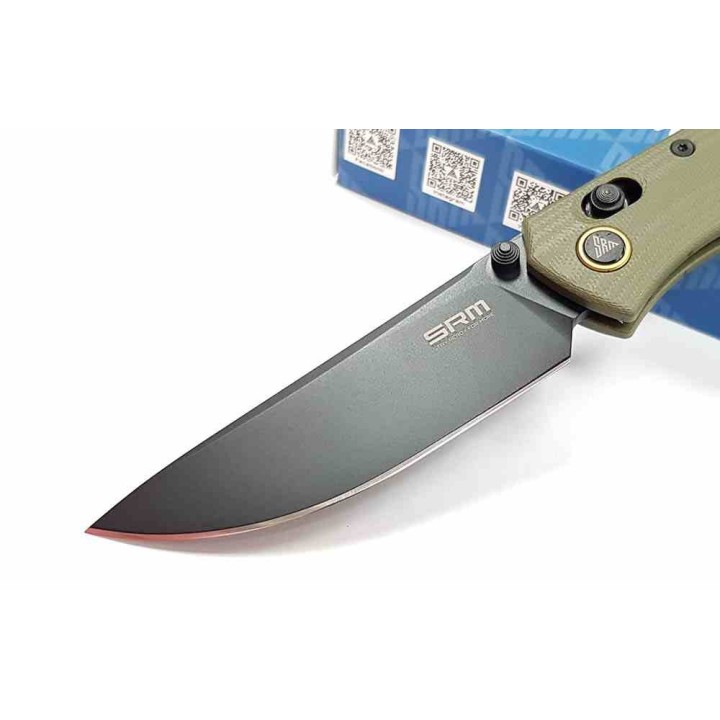 Couteau SRM Knives 255L-GP2 Green Lame Acier 10Cr15CoMoV Manche G10 IKBS Clip Ambi Lock SRM255LGP2 - Livraison Gratuite