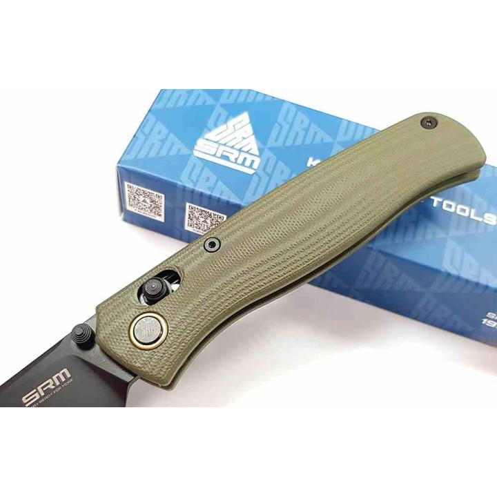 Couteau SRM Knives 255L-GP2 Green Lame Acier 10Cr15CoMoV Manche G10 IKBS Clip Ambi Lock SRM255LGP2 - Livraison Gratuite