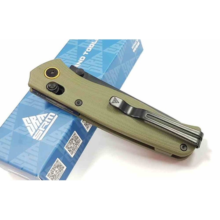 Couteau SRM Knives 255L-GP2 Green Lame Acier 10Cr15CoMoV Manche G10 IKBS Clip Ambi Lock SRM255LGP2 - Livraison Gratuite