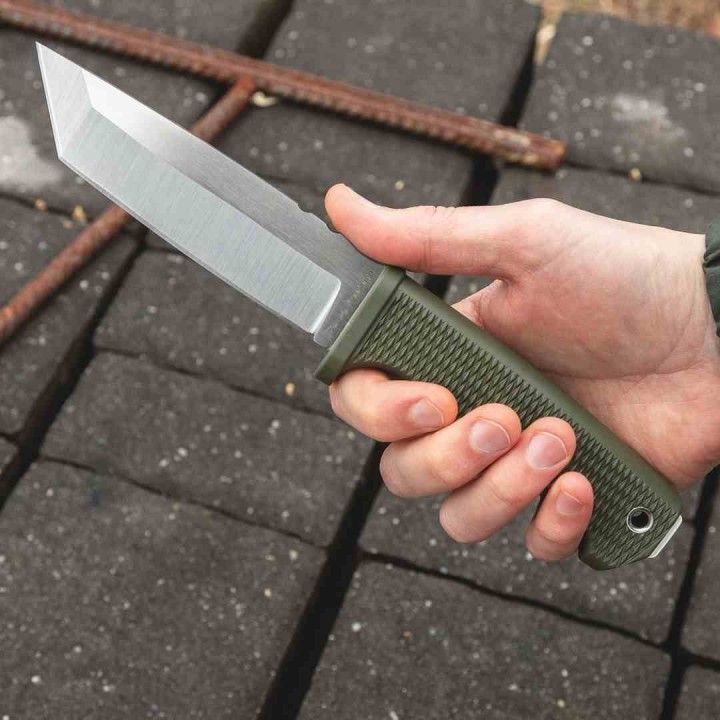 Couteau Demko FREEREIGN Tanto Green Lame Acier AUS-10A Satin Manche TPE Etui Kydex DEM09621 - Livraison Gratuite