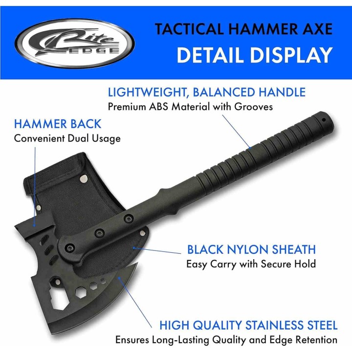 Hache Tactical Rite Edge Axe Hammer Lame Acier Inox Manche ABS Etui Nylon CN211557 - Livraison Gratuite