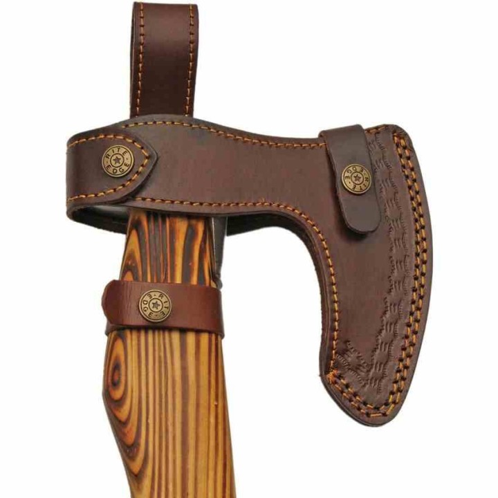 Hache de Viking Raven Feather Broadaxe Axe Lame Acier Inox Manche Bois Etui Cuir PA882455 - Livraison Gratuite