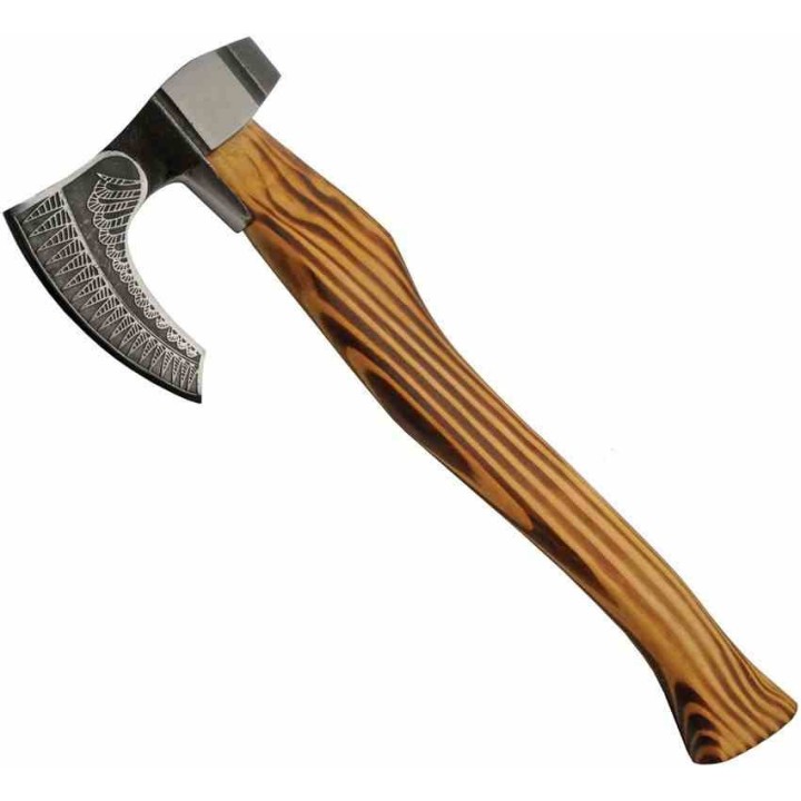 Hache de Viking Raven Feather Broadaxe Axe Lame Acier Inox Manche Bois Etui Cuir PA882455 - Livraison Gratuite