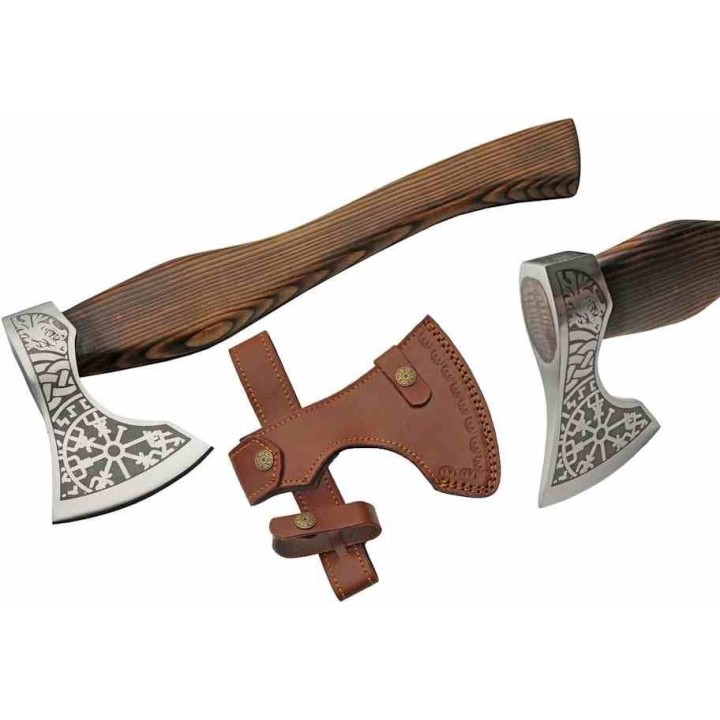 Grosse Hache Nordic Fenrir Viking Axe Lame Acier Inox Manche Bois Etui Cuir Artisanat PA882458 - Livraison Gratuite