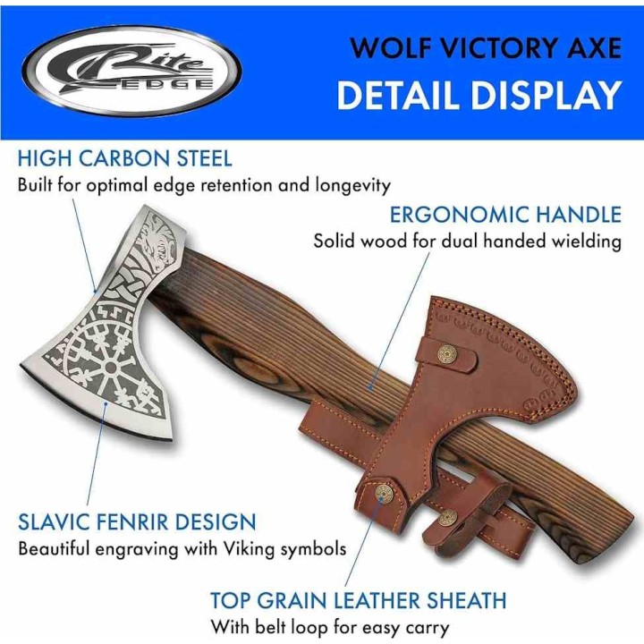 Grosse Hache Nordic Fenrir Viking Axe Lame Acier Inox Manche Bois Etui Cuir Artisanat PA882458 - Livraison Gratuite