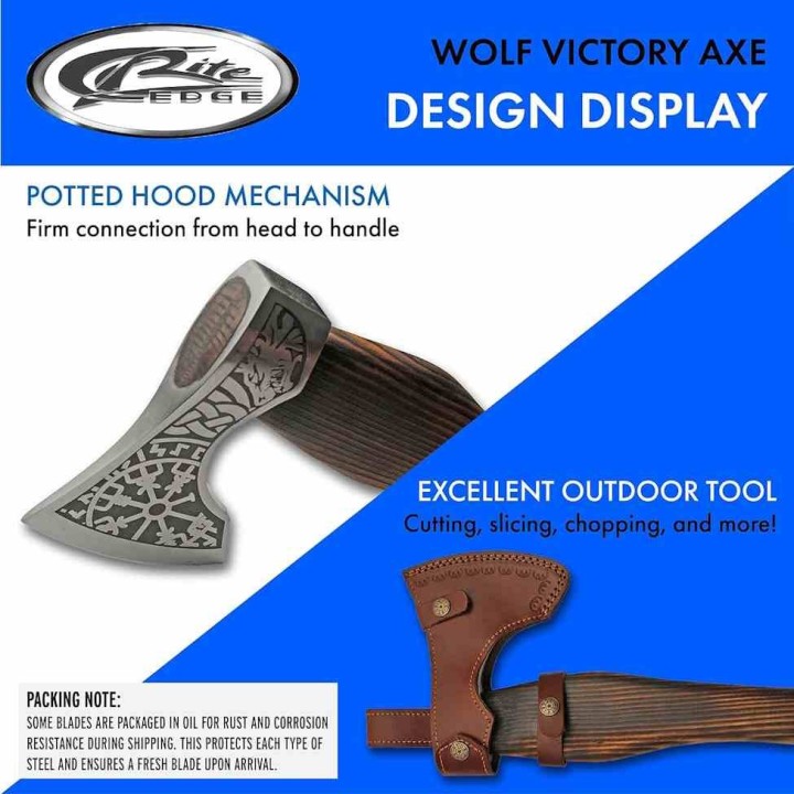 Grosse Hache Nordic Fenrir Viking Axe Lame Acier Inox Manche Bois Etui Cuir Artisanat PA882458 - Livraison Gratuite